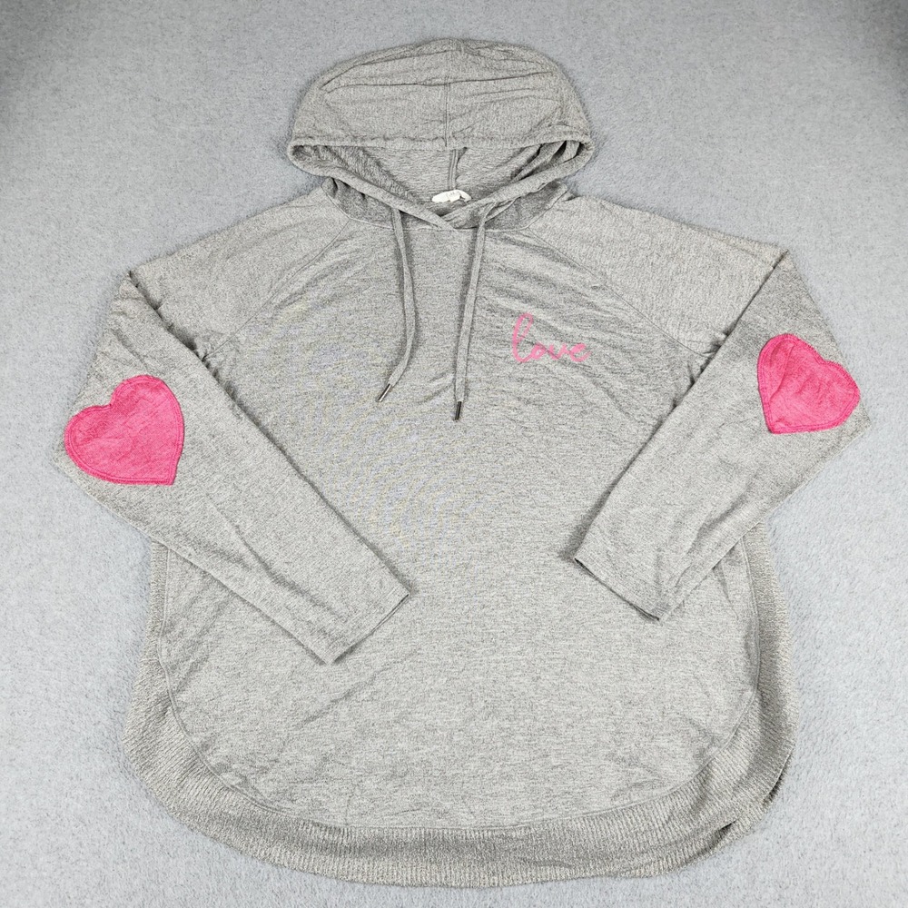 Maurices Hoodie Womens XL Gray Heathered Heart Elbow Patch Curved Hem Pullover